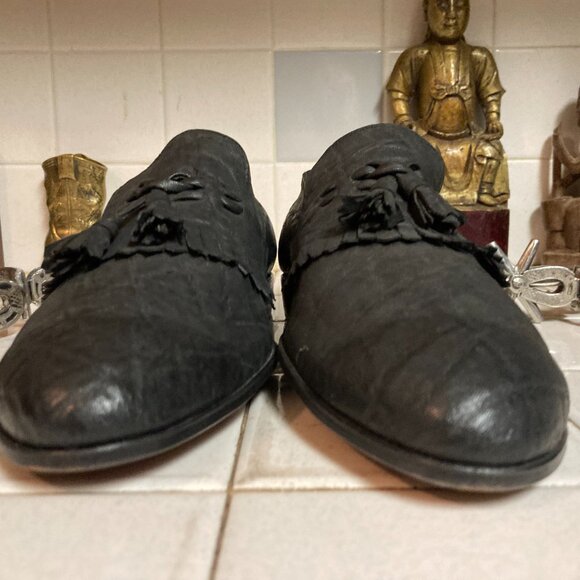 Black leather slip on tasseled business shoes 10 M main image 12